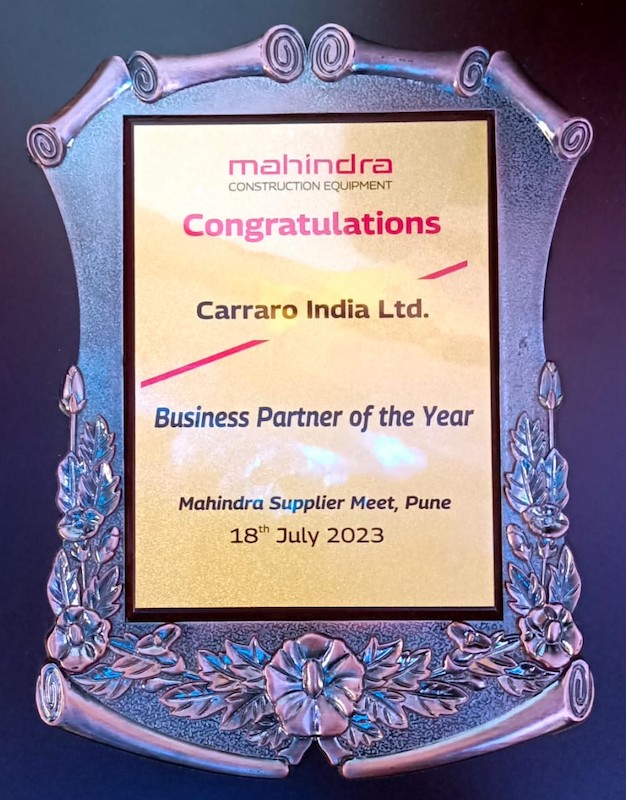 Carraro India è Business Partner dell'Anno di Mahindra Construction Equipment
