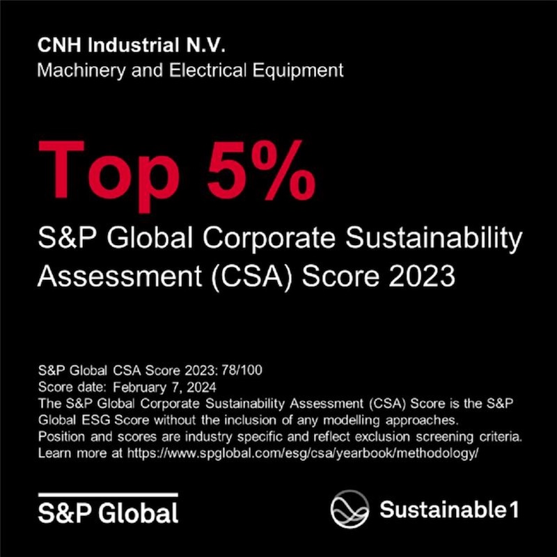 S&P Global ha classificato CNH Industrial come una delle società con le migliori performance nel suo Sustainability Yearbook 2024